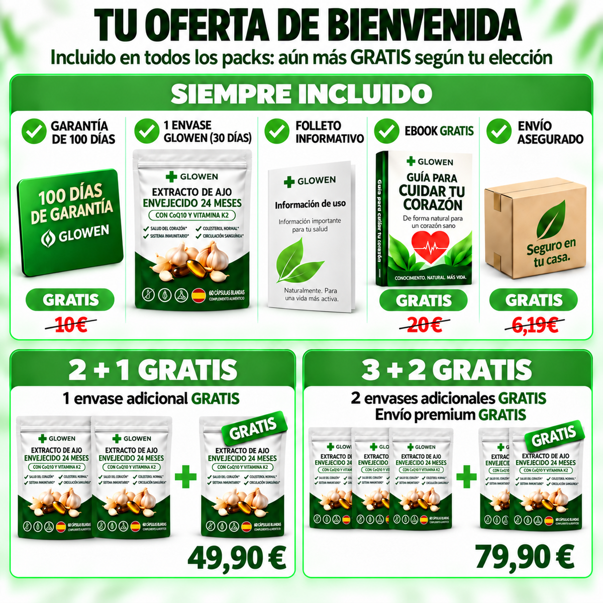 Glowen Knovita – Extracto de ajo envejecido 24 meses con CoQ10 y vitamina K2
