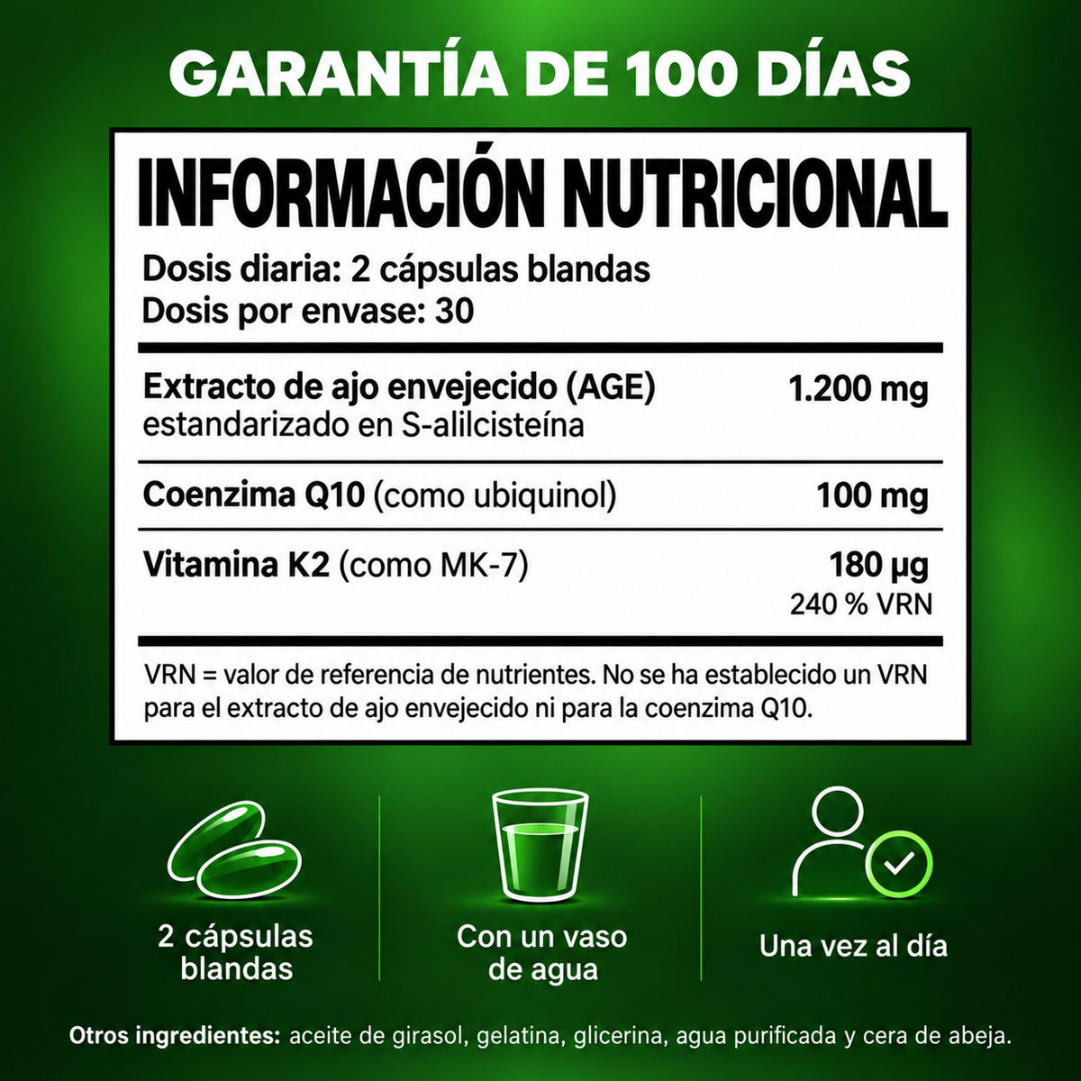 Glowen Knovita – Extracto de ajo envejecido 24 meses con CoQ10 y vitamina K2